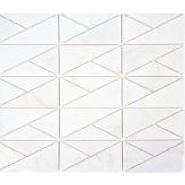Triangle Volakas marble mosaic tile in a 14.25x12 size, featuring elegant white and gray veining, perfect for stylish interior design.