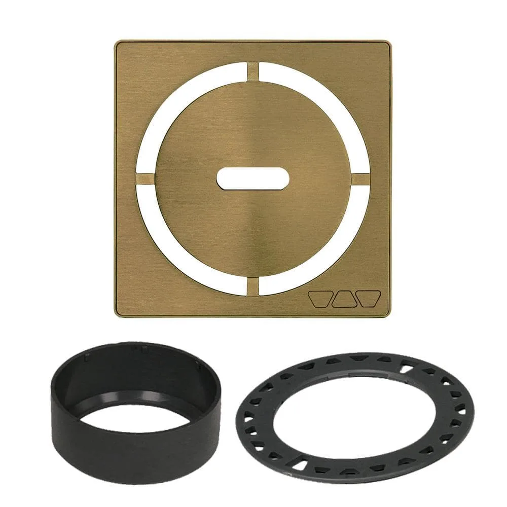 Schluter Kerdi-Drain 4 in. Brushed Vintage Gold Pure Drain Grate, luxury shower drain with vintage gold finish, part of the Kerdi-Drain collection