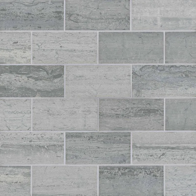 Argento Marble Chevron Tile with Brass Inlay, honed finish, 3x6 size, natural stone