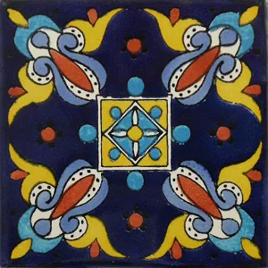 L113 - Verano Azul Talavera Tile in glazed blue finish, handcrafted ceramic, available in various sizes including 6" x 6".