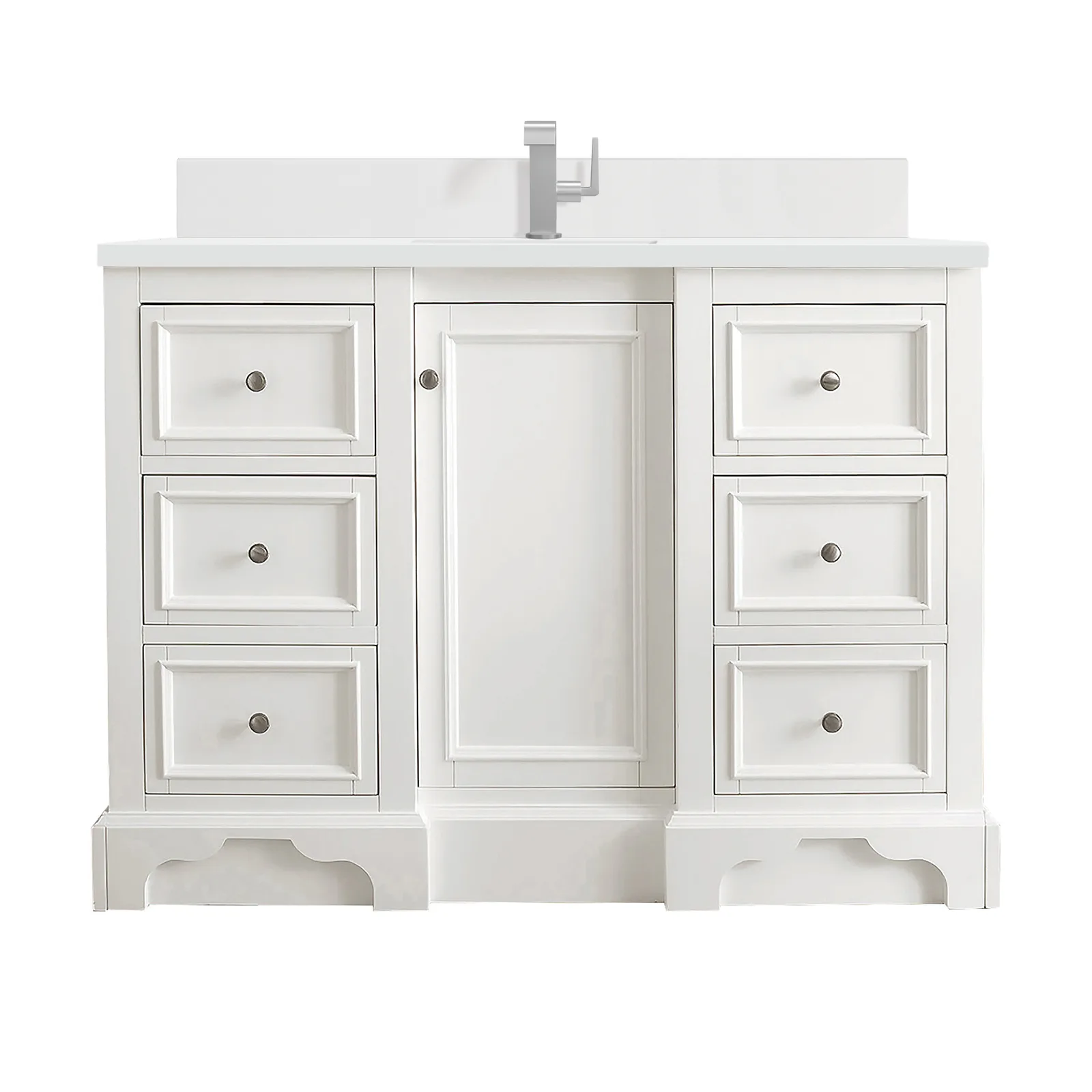 De Soto 49.25" Bright White Vanity with Silestone countertop and porcelain sink, crafted from yellow poplar material.