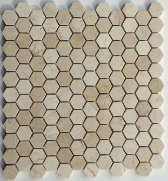 Crema Marfil Marble Mosaic in polished and tumbled finishes, natural marble material