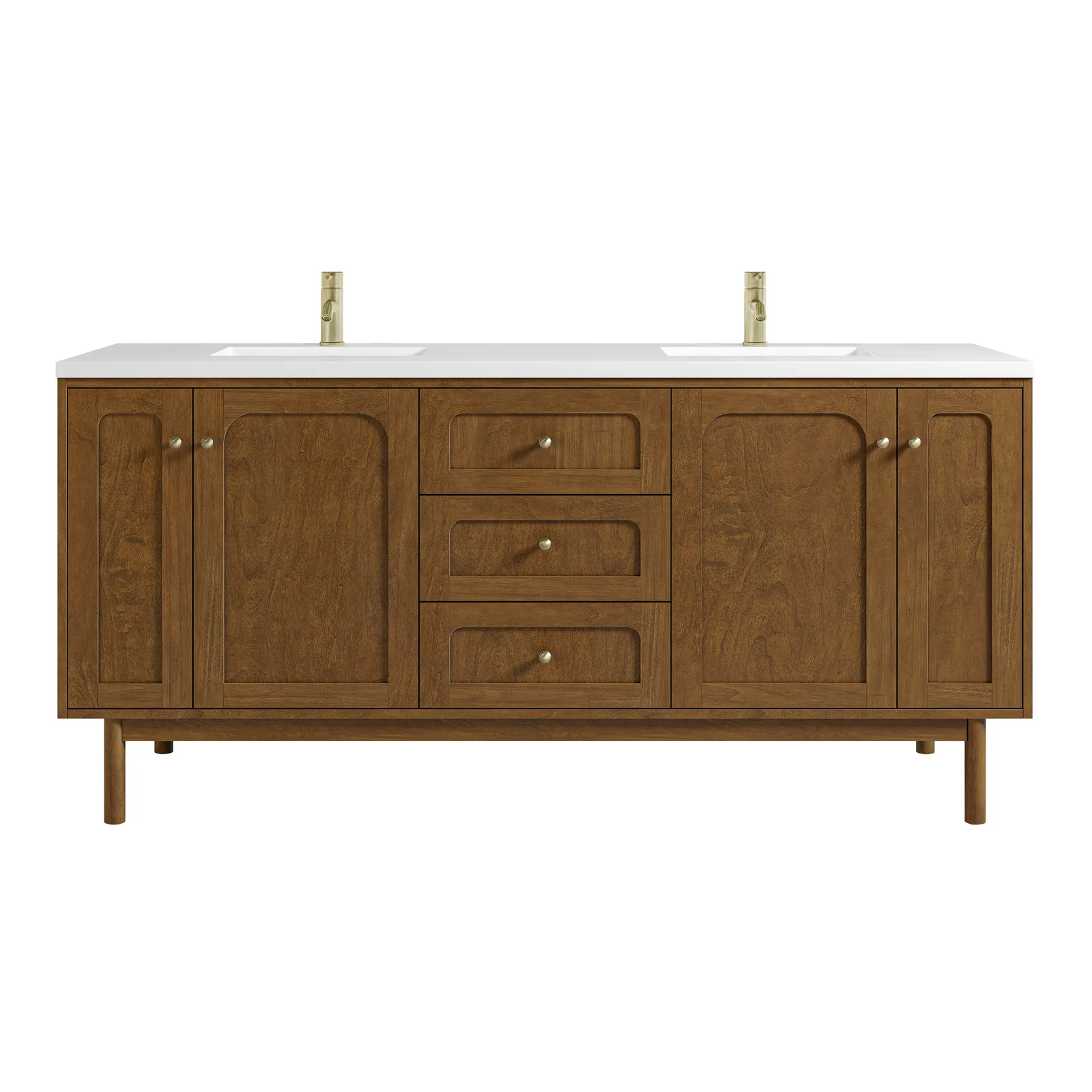Laurent 72" Vanity Light Natural Oak finish Ash and Poplar wood with Champagne Brass hardware