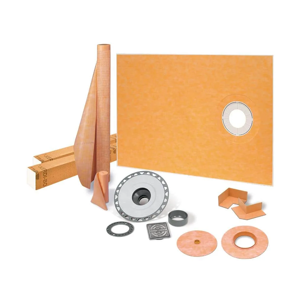 Schluter Kerdi-Shower-Kit 38 in. x 60 in. Off-Center Shower Kit in PVC with Stainless Steel Drain Grate KSK9651525SPVCE