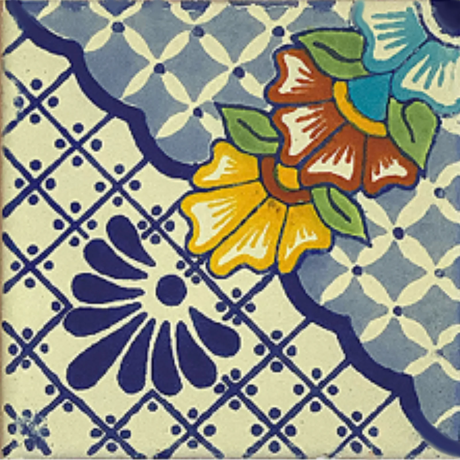 L146 Getafe Talavera Tile in glazed finish, ceramic material, available in 4x4 and 6x6 sizes