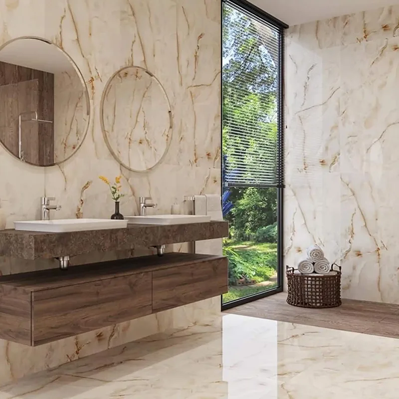 Pearl Onyx porcelain tile in pearl color, size 24x48, showcasing a sleek and modern finish