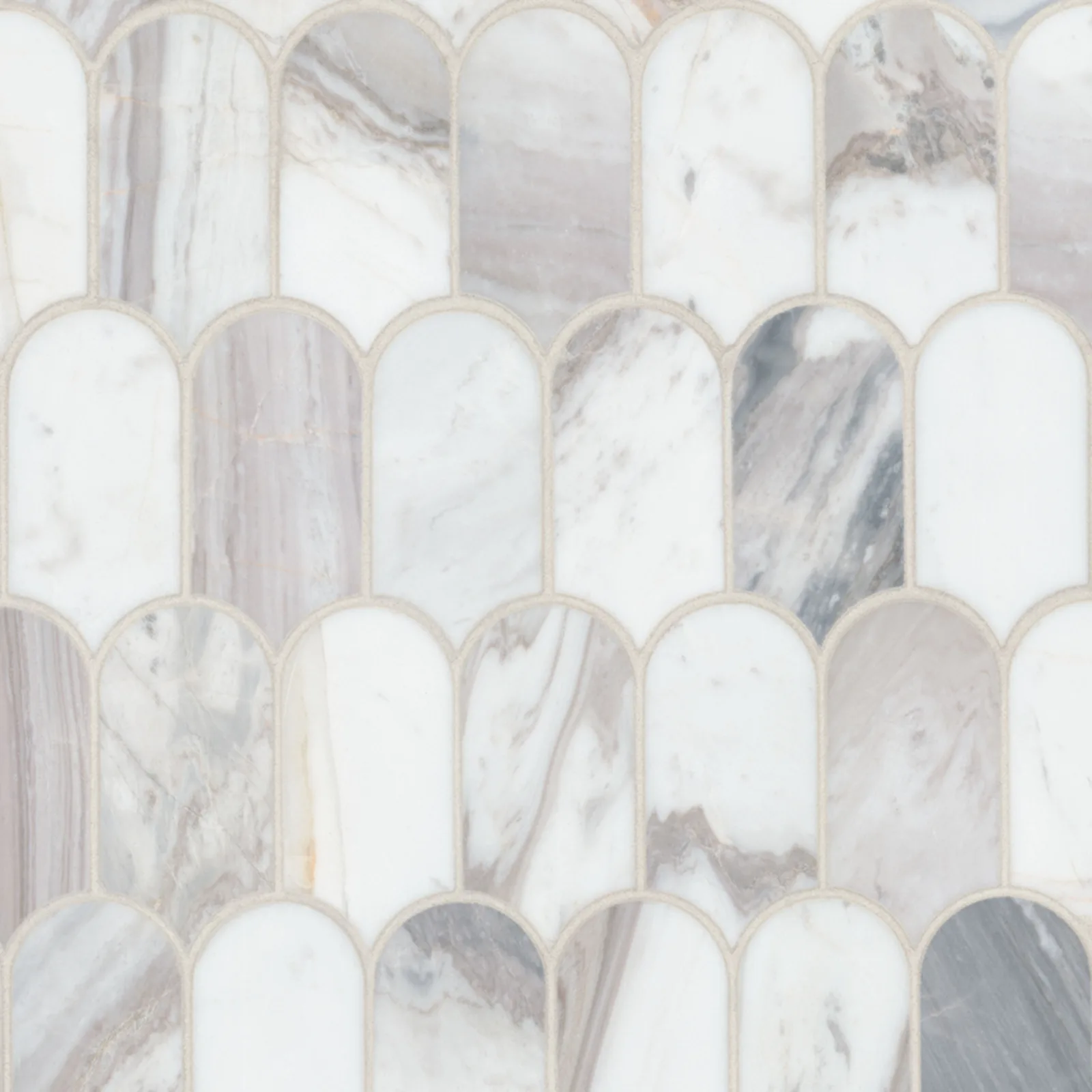 Edessa Scallop mosaic tile in polished finish, 5/16 inch thickness, MSI Surfaces