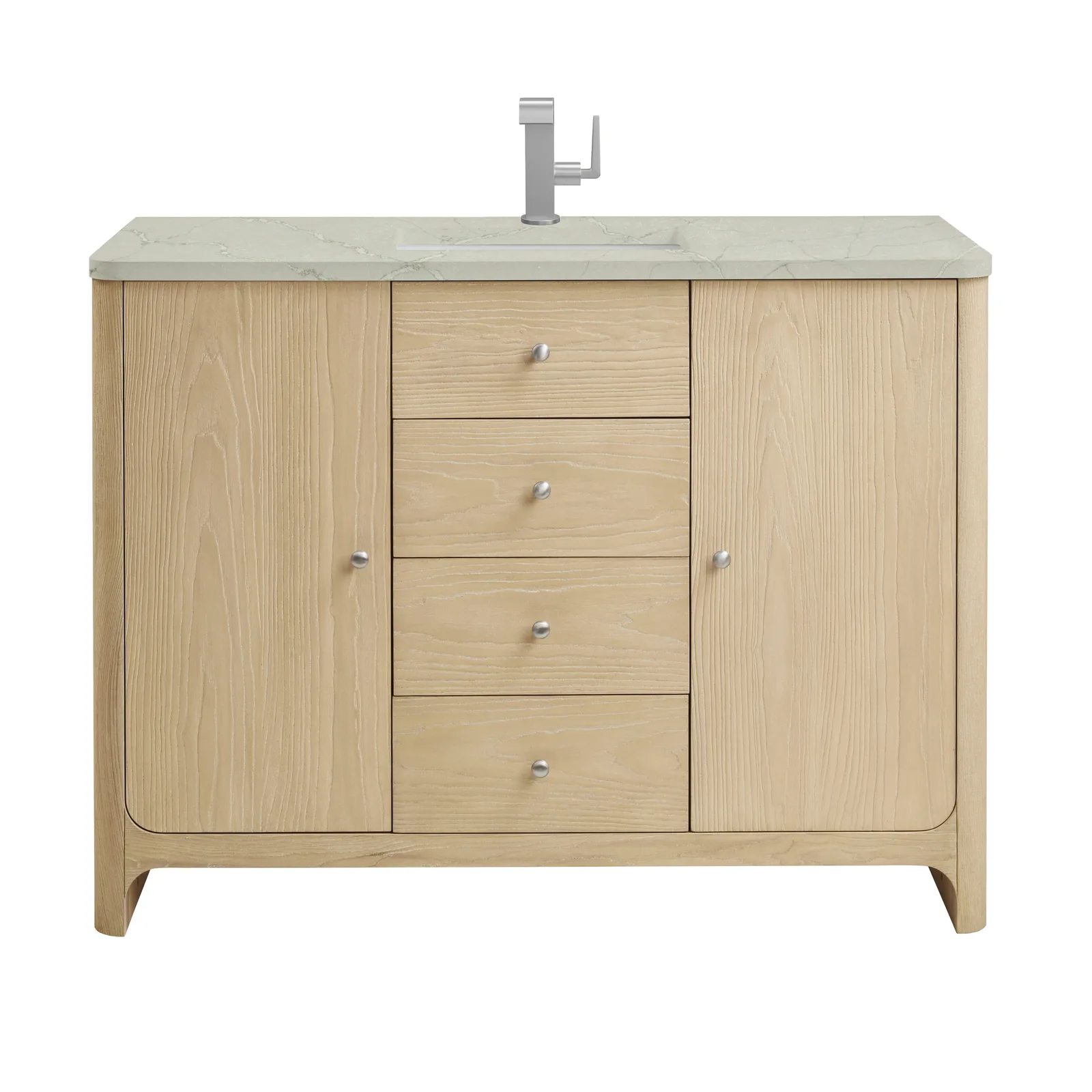 Gracyn 48" Vanity in Coastal Driftwood finish made of Ash with Silestone countertop and Champagne Brass hardware