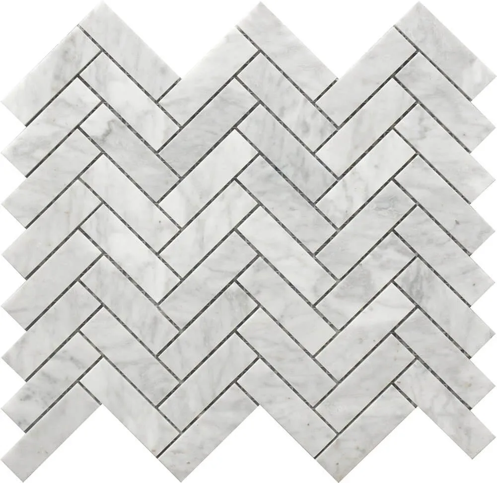 Herringbone Marble Mosaic Tile 12x12 Natural Stone & Glass