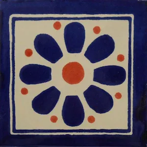 L34 Royal Blue Daisy Talavera Tile 4x4 ceramic glazed finish