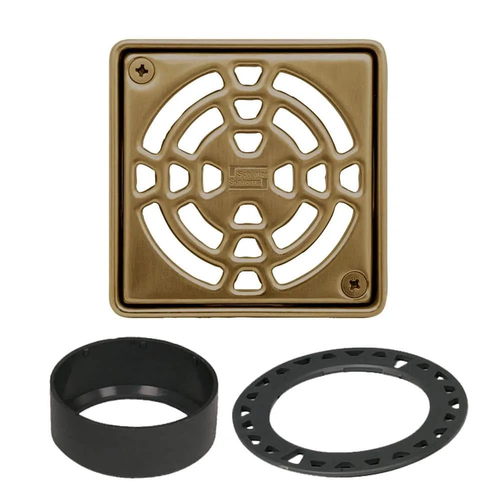 Schluter Kerdi-Drain 4 in. Vintage Gold Drain Grate KD4GRKEVG in vintage gold finish