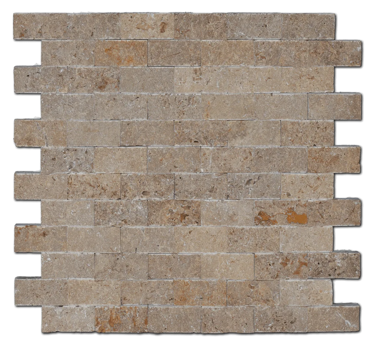 Noce Splitface Mosaic Tile in tumbled finish, travertine material, 8.5mm thickness