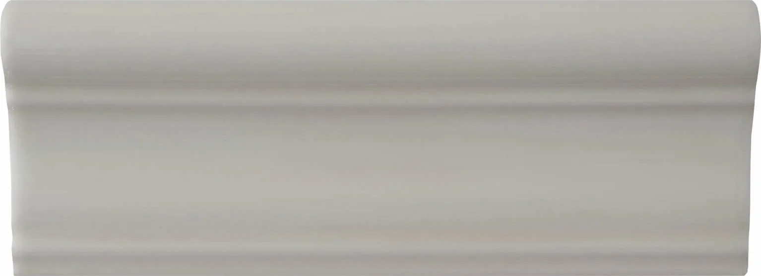 Studio Rail Molding in Snow Cap ceramic tile, 2.8x7.8 size, handcrafted finish.