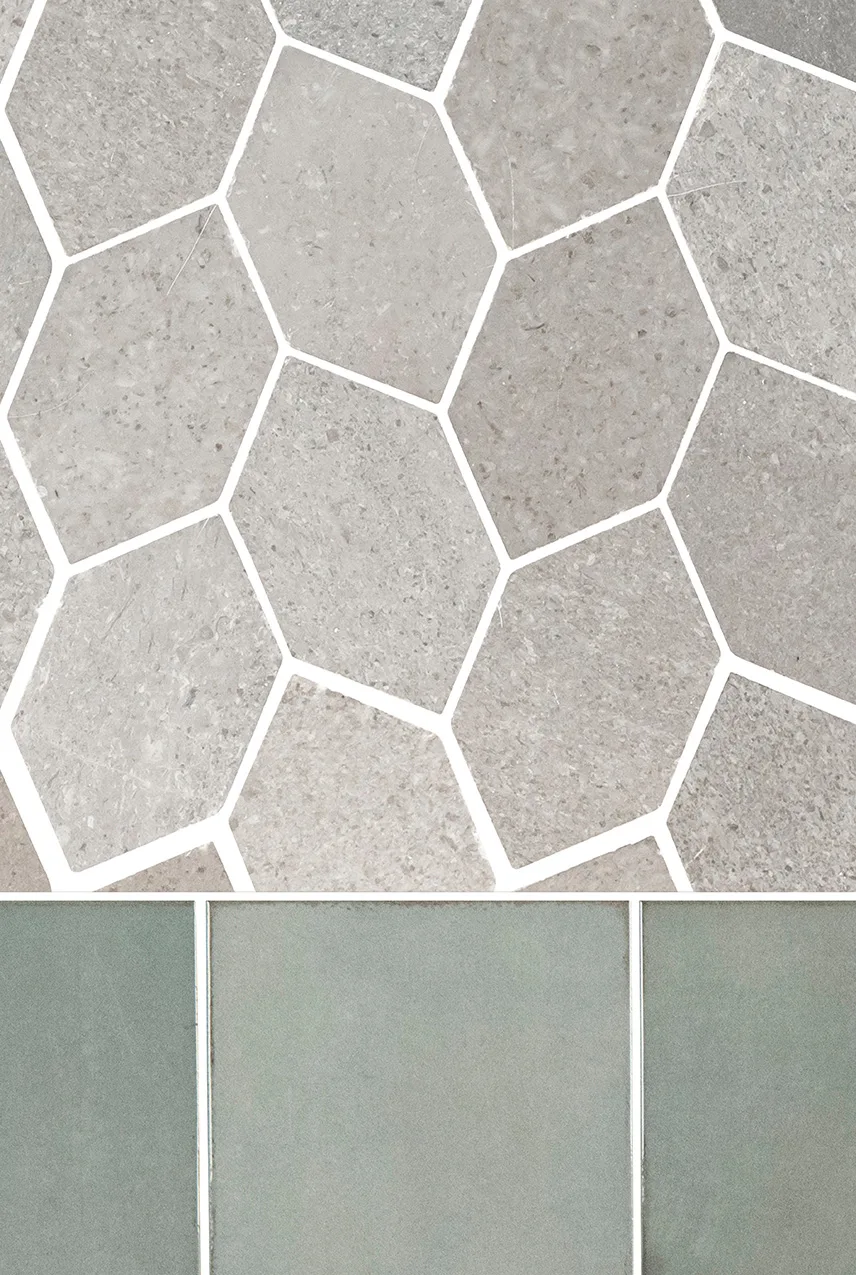 Lilly Pad mosaic tile in honed finish, 3/8 inch thickness, green color, made from durable materials