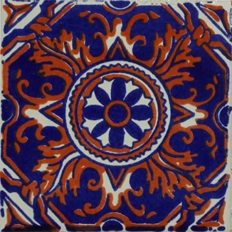 L75 - Rojo Azul Fuego Talavera Tile in vibrant red and blue colors, 4" x 4" ceramic glazed finish