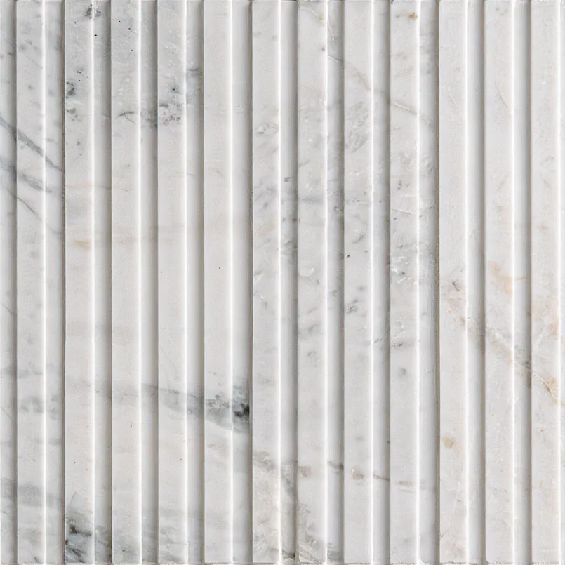 Arabescato Venato 4x12 Slat tile in white-warm marble finish, perfect for elegant flooring and backsplash applications.