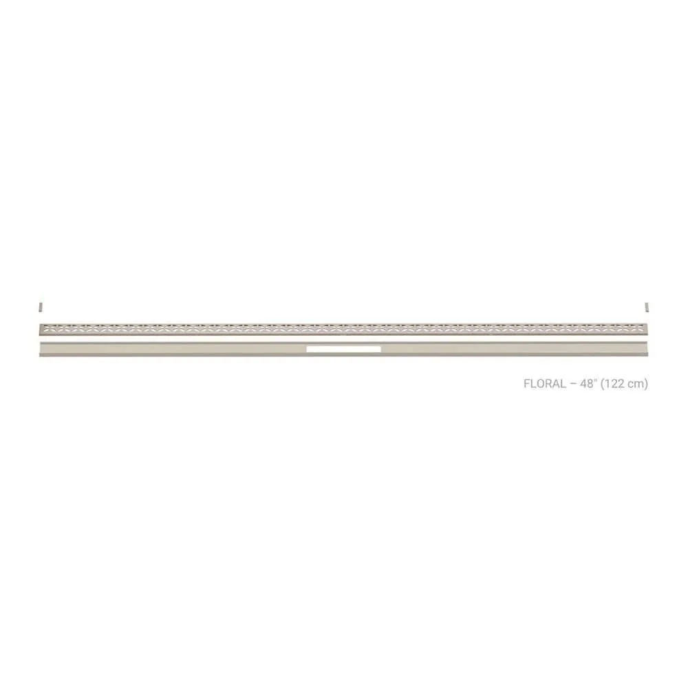 Schluter Kerdi-Line-Vario Cream 48 in. Floral Grate and Channel Floor Installation Kit, textured cream finish, shower system accessory.