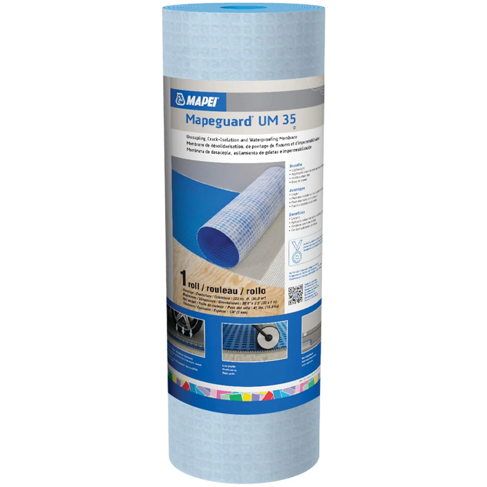 Mapei Mapeguard UM 35 uncoupling and waterproofing membrane, 1180.8-in x 39.4-in, no color, durable underlayment material