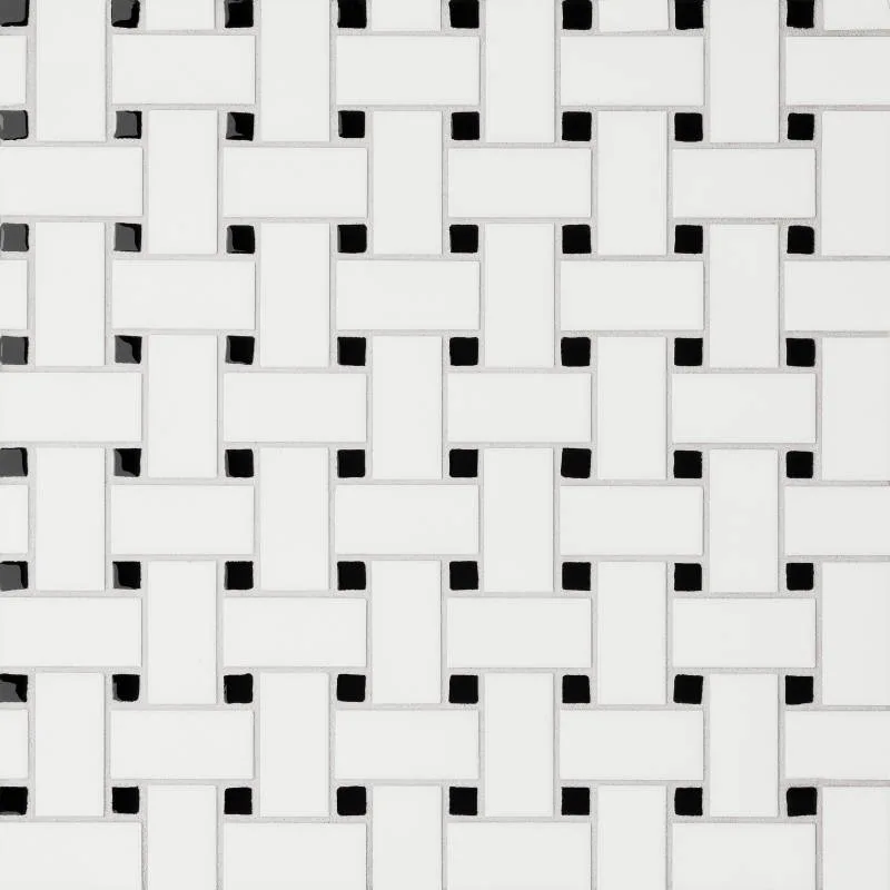 White/Black Mosaic Tile, Matte Porcelain, 11.75x11.75, Octagon and Basketweave shapes