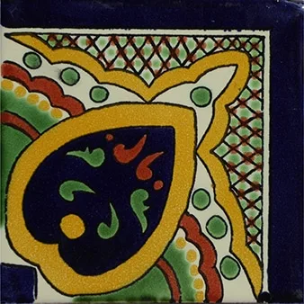 L50 - Oro Puebla Corner Talavera Tile in glazed finish, 4" x 4", handcrafted ceramic