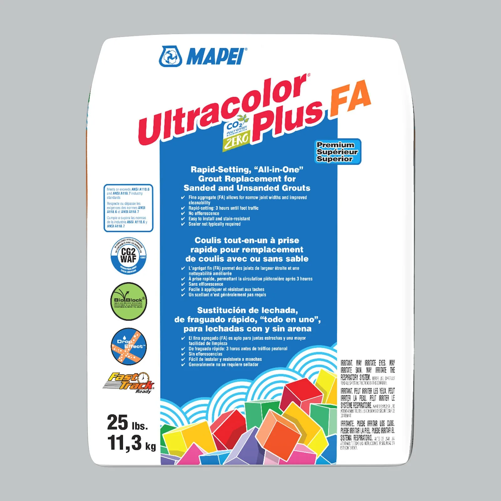 Mapei Ultracolor Plus FA Rain #5101 All-in-one Grout 25-lb in Rain color, high-quality grout for tiles