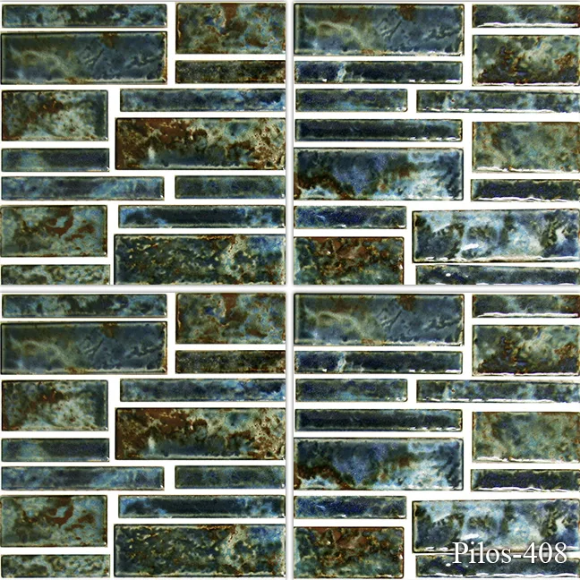 Pilos Series Pool Tile in Spring, Satin Pearl, Summer Blue, Autumn Blue colors, ceramic material, random pattern
