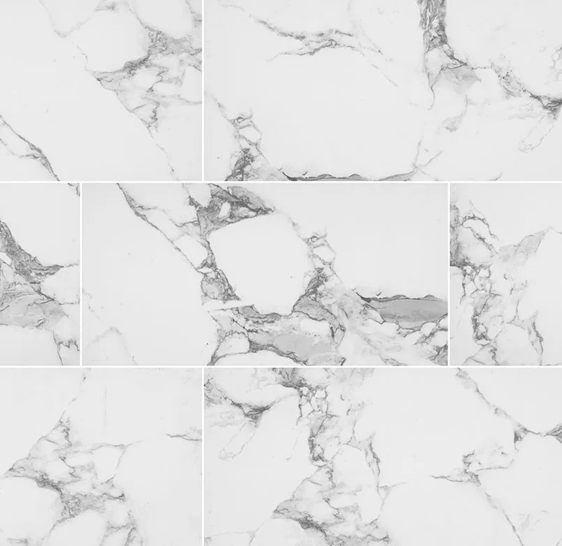 Pietra Statuario porcelain tile in polished and matte finishes, 24x24 and 12x24 sizes, durable and elegant design