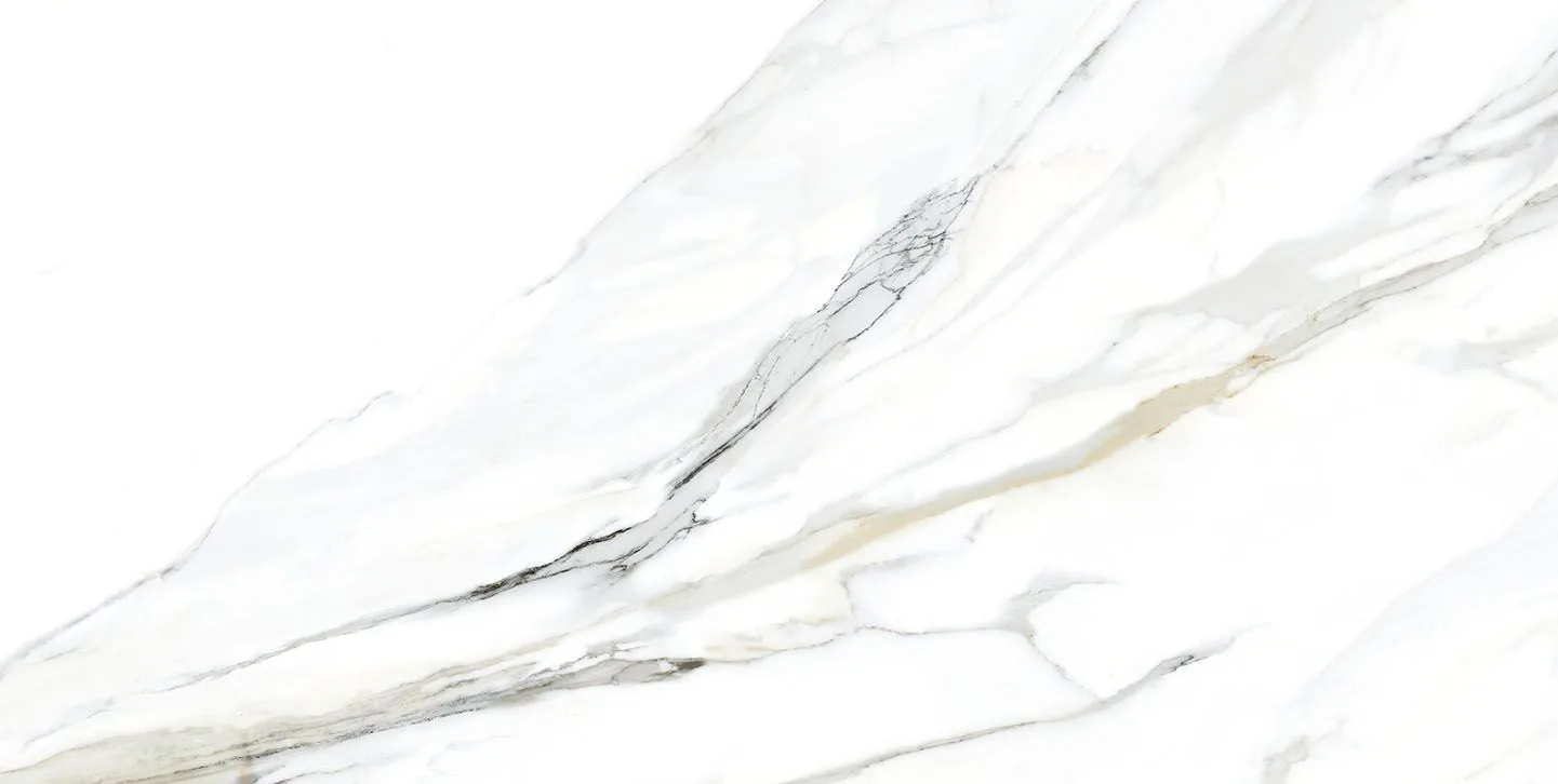 Emporio Calacatta White Porcelain Tile in polished and matte finishes, sizes 12x24, 2x2, and 48x48