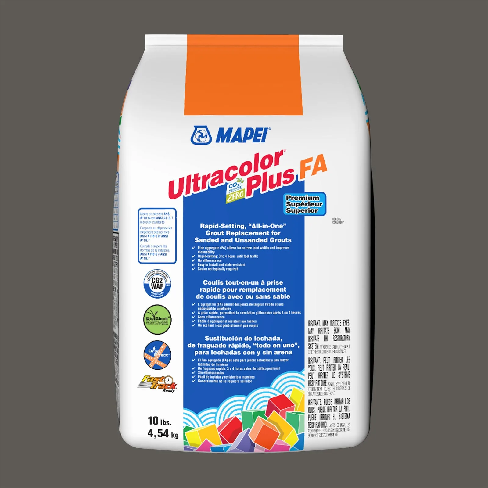 Mapei Ultracolor Plus FA Charcoal Grout 10 lb - all-in-one grout in charcoal color, ideal for tile installations