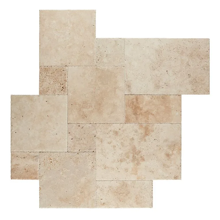 Marciano Chiseled Lyon travertine tile in unfilled brushed finish, Lyon pattern, suitable for various applications