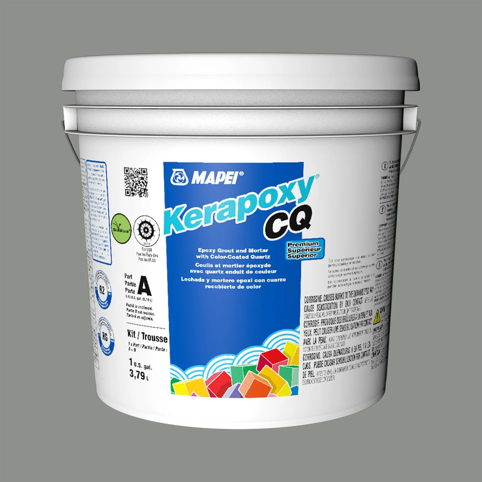 Mapei Kerapoxy CQ Cavern Moss Epoxy Grout 1 Gal in a rich earthy green color, perfect for enhancing tile designs.