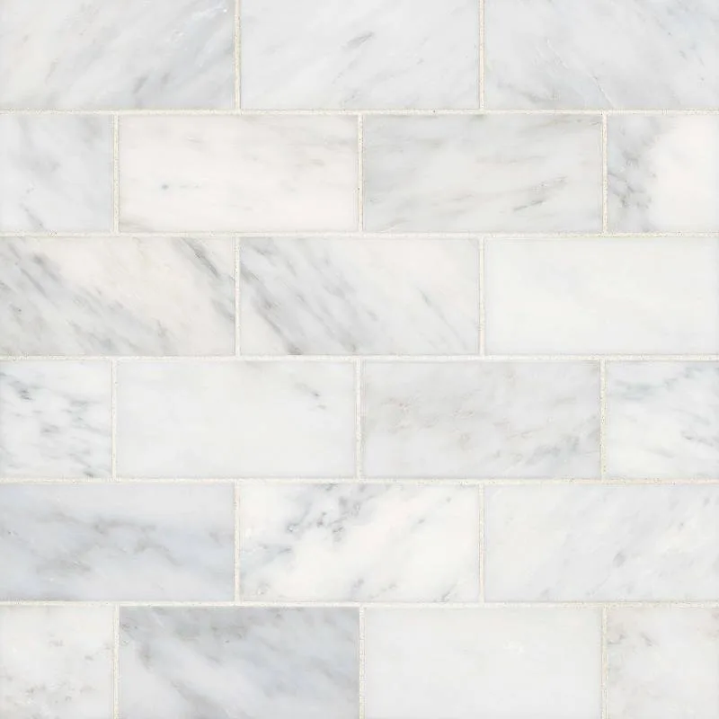 Bianco Marble Tile 10.75x12 with Honed Finish and Brass Inlay