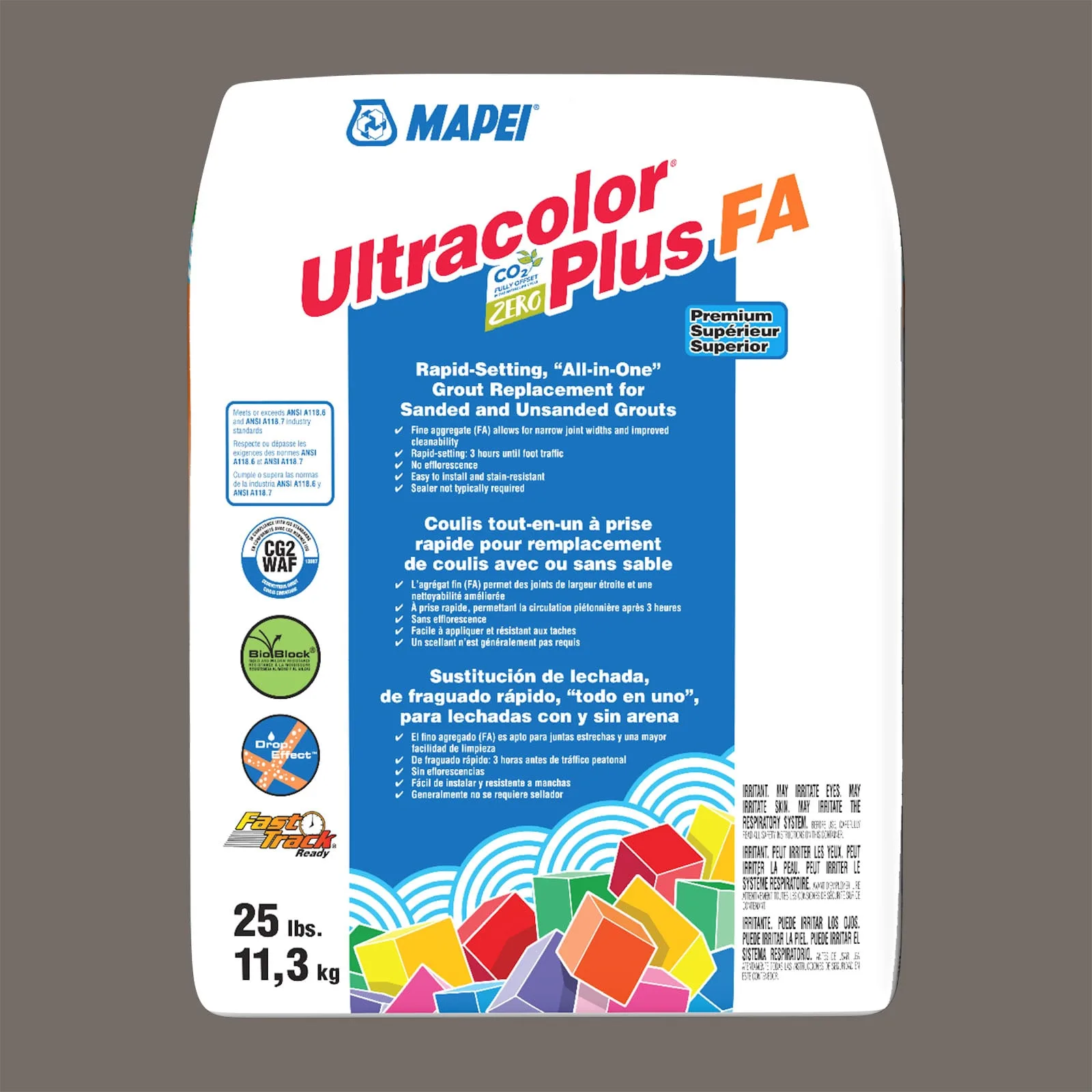 Mapei Ultracolor Plus FA Gray #5009 All-in-one Grout 25-lb, gray color, high-performance grout for tile installations