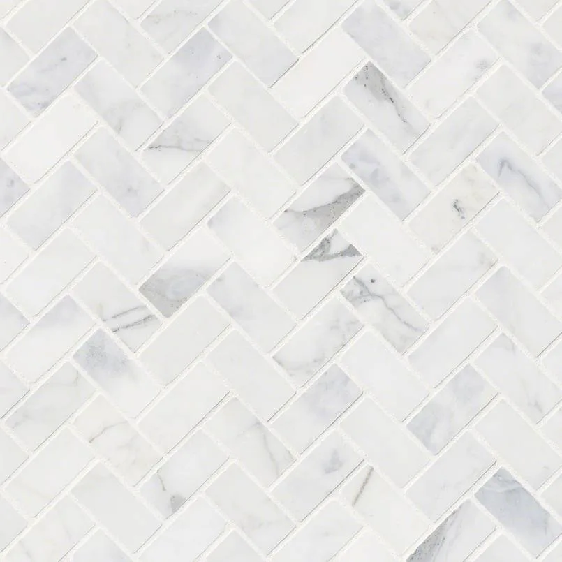 Calacatta Cressa Herringbone Mosaic tile in honed finish, 12x12 size, crafted from premium MSI Surfaces material