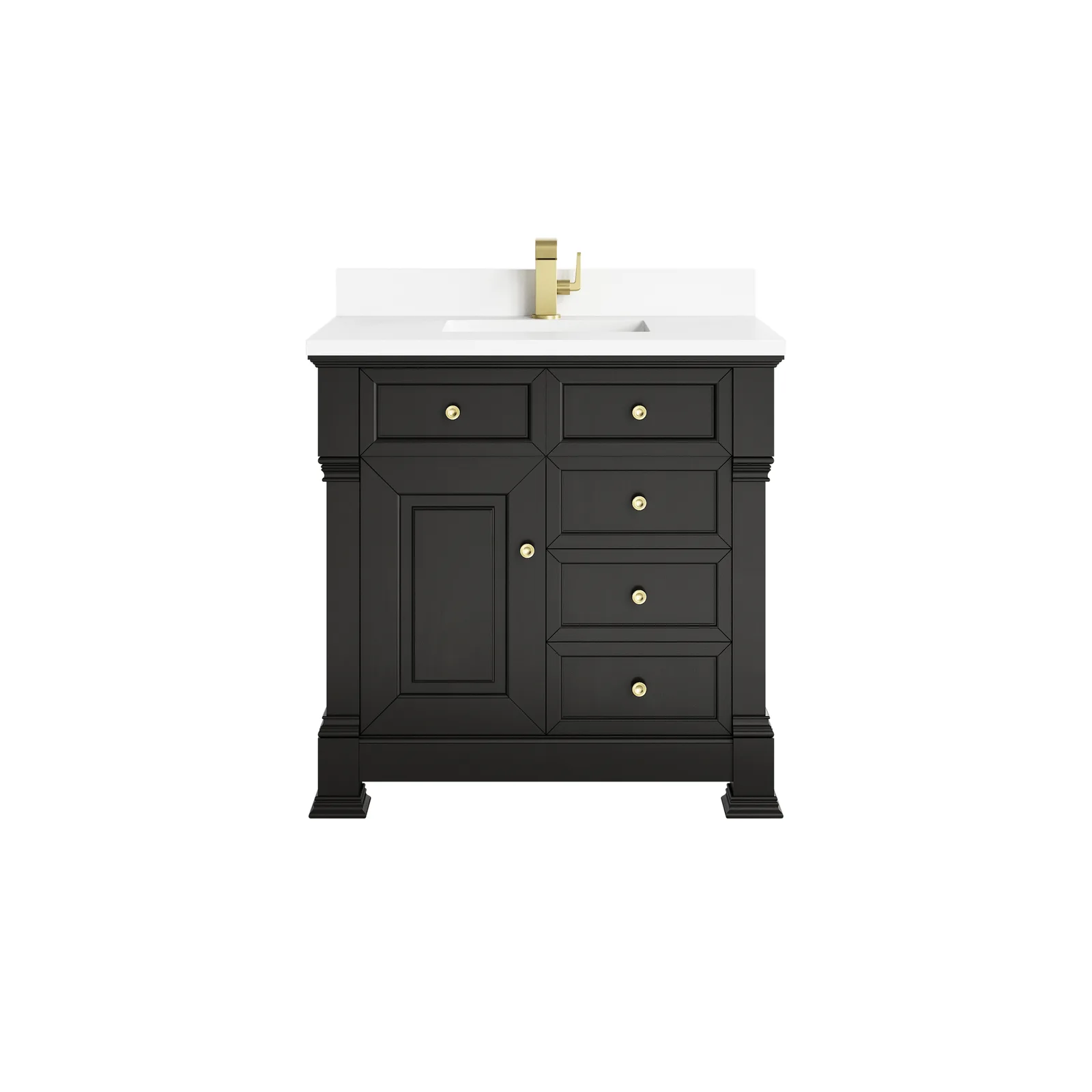 Brookfield 36" Vanity in Black Onyx, freestanding poplar wood with Silestone countertop