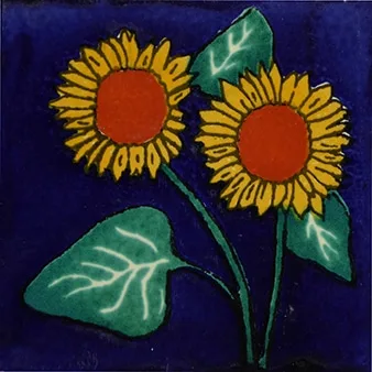 L41 Sunflower Couple Talavera Tile 4x4 glazed ceramic tile with sunflower design