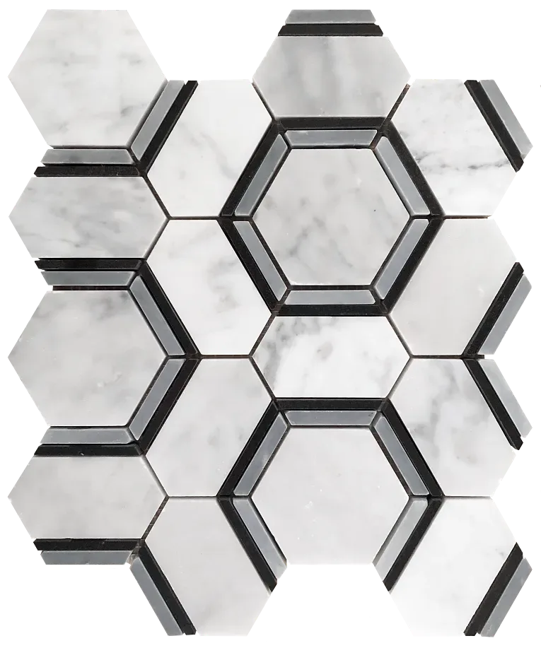 Combhex Carrara Blue Black marble mosaic tile 12x10-1/4 polished finish