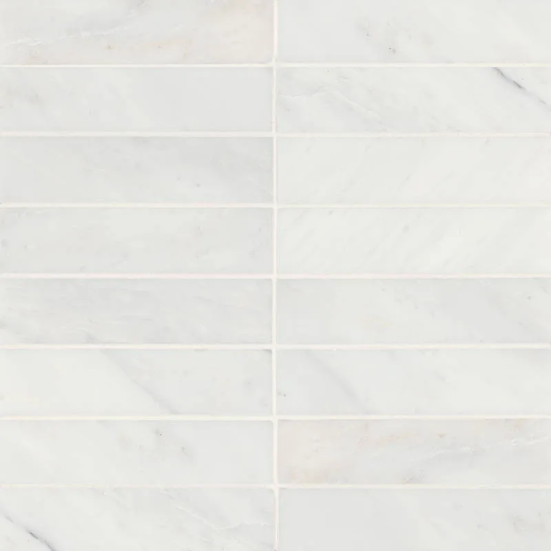 Oriental White Mosaic Tile in honed marble finish, featuring various shapes and sizes for versatile applications.