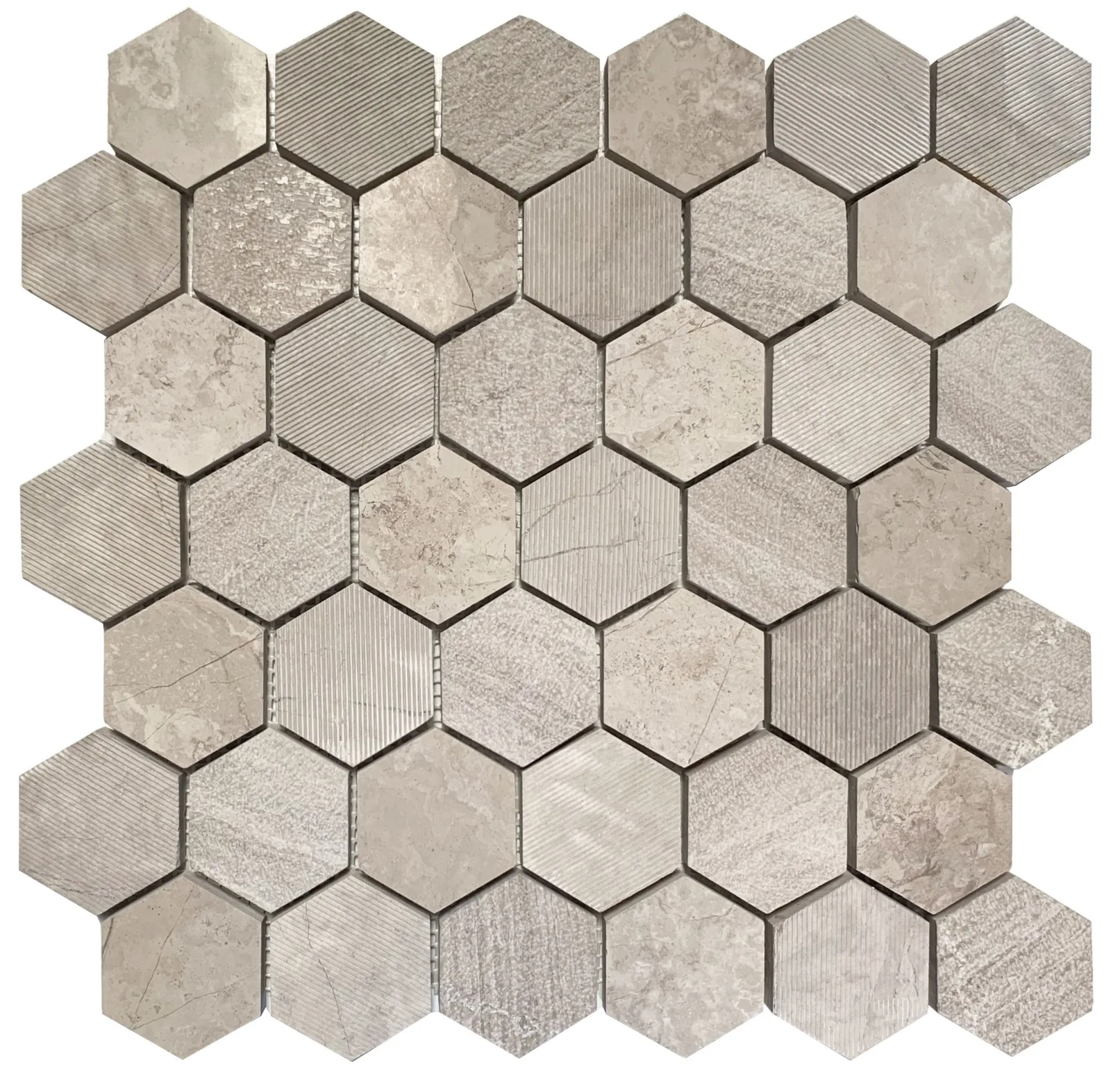 Wooden White Hexagon Marble Mosaic