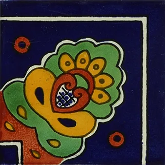 L77 Blue Shell Corner Talavera Tile 4x4 ceramic glazed finish