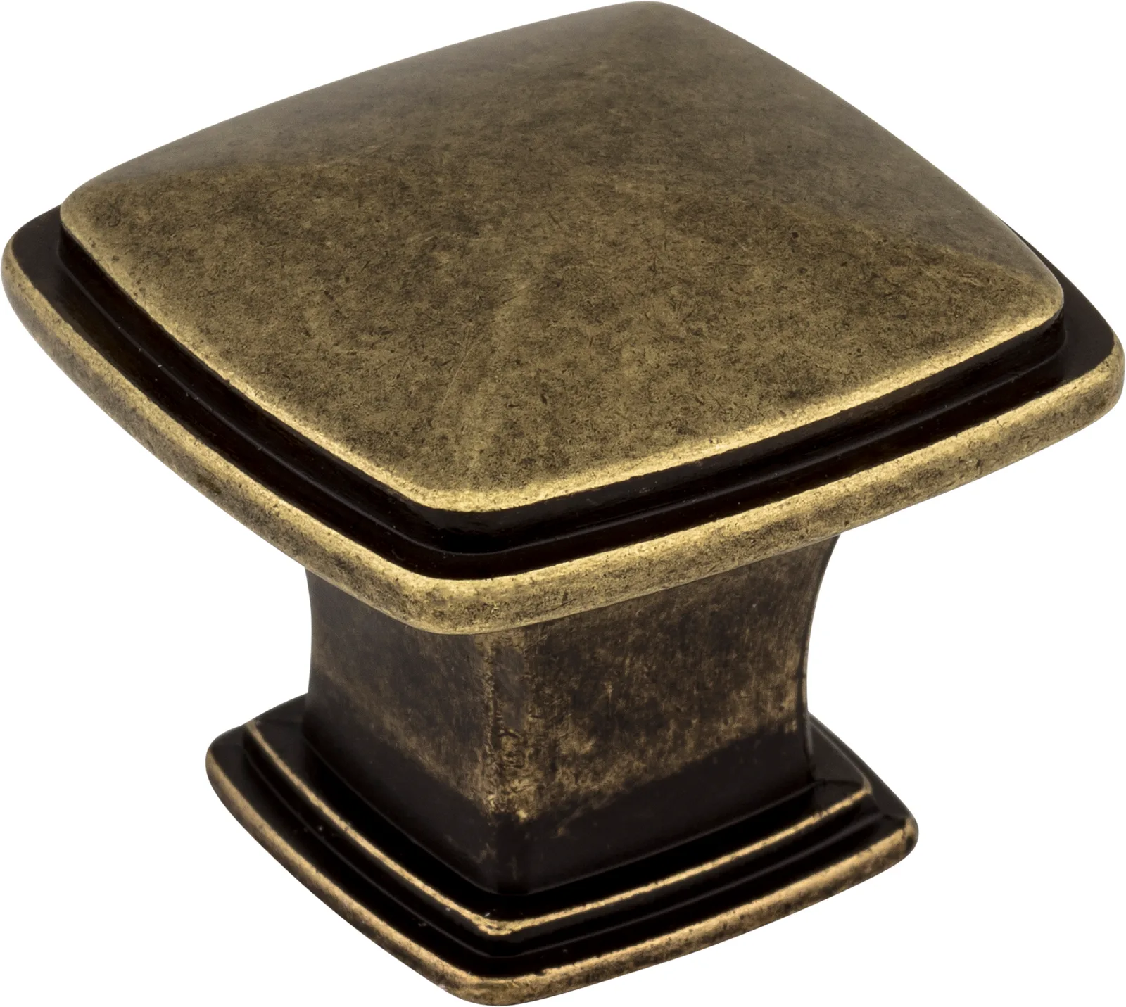 Milan 1 Plain Square Cabinet Knob in Distressed Antique Brass finish, 1-1/4 inch size, decorative hardware