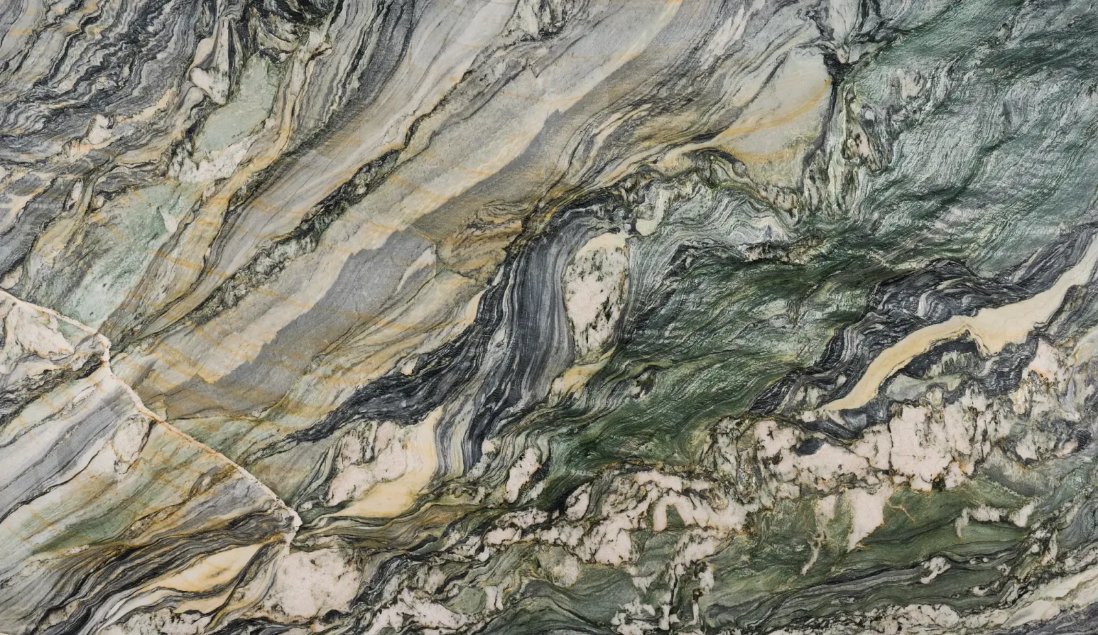 Utopia Quartzite Countertop in polished finish, 2CM and 3CM thickness, versatile for residential and commercial applications.