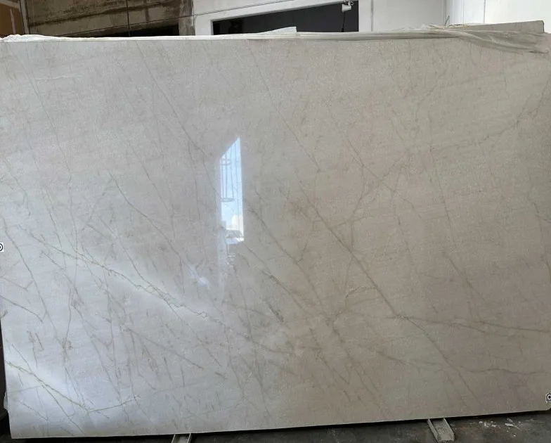 Frost CZ Quartz Countertop in white with delicate veining, matte and polished finish, stone look, rectified edges