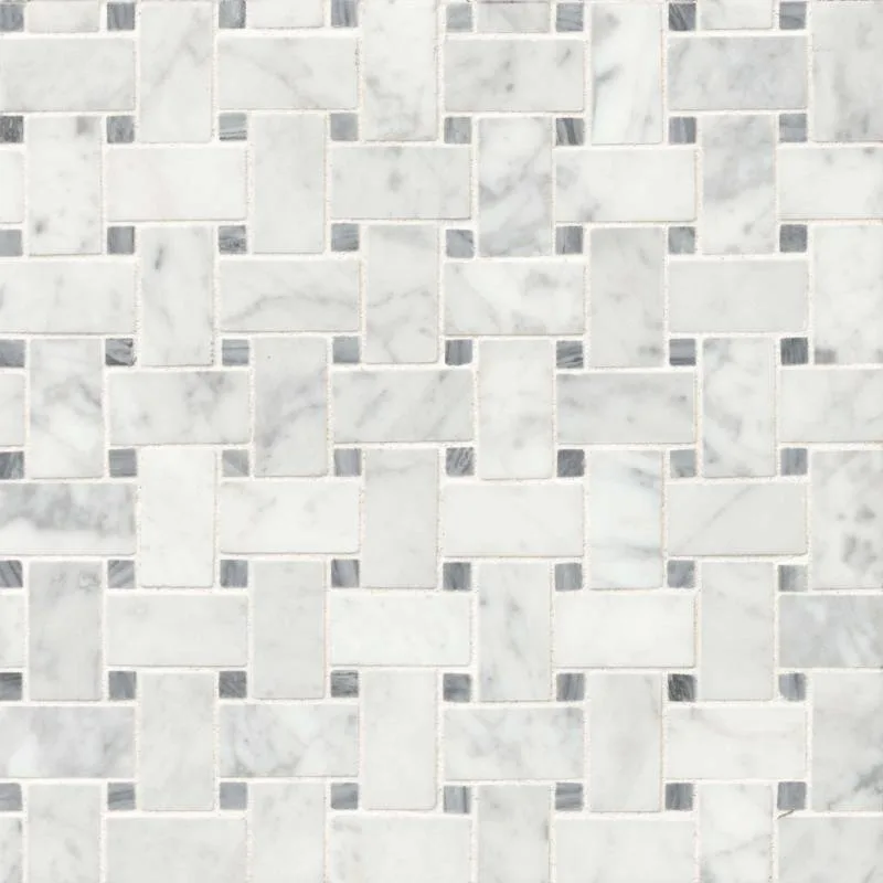 Essex Mosaic Tile in marble finish, 12x12 size, basketweave shape, ideal for floors and walls