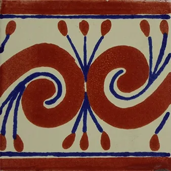 L55 Terracotta Wave Talavera Tile 4" x 4" handcrafted ceramic with glazed finish