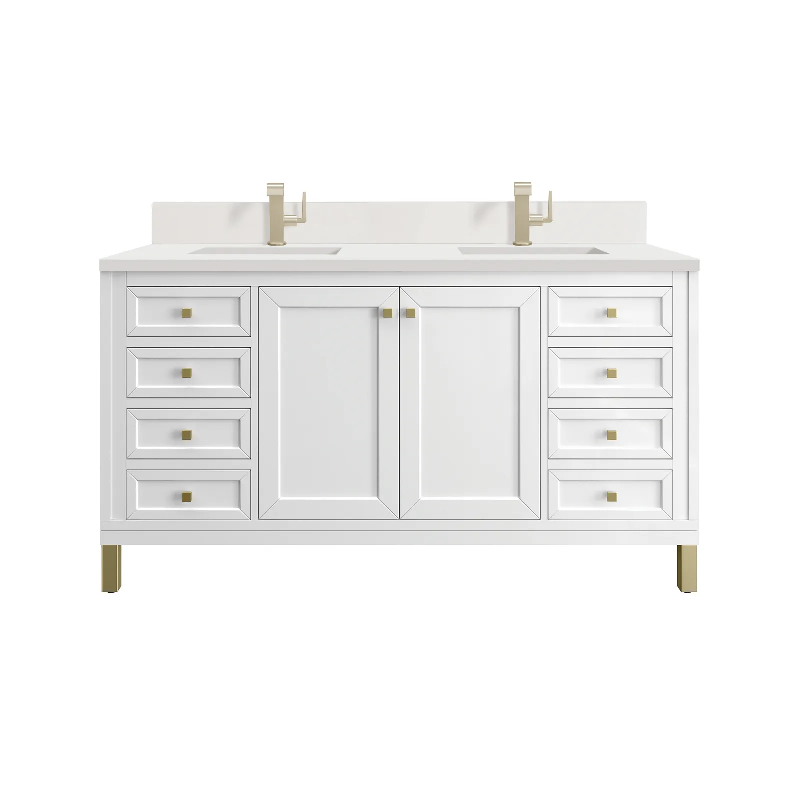 Chicago 60" Vanity in Glossy White finish, made of Poplar and Parawood, featuring modern design and ample storage space.