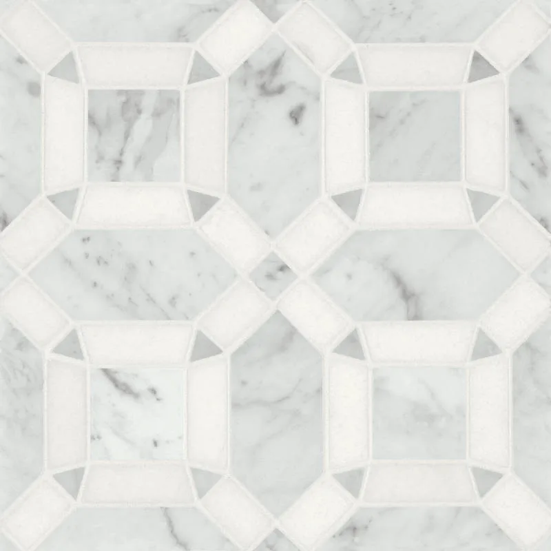 White Carrara / Thassos mosaic tile in honed finish, 12.25x12.25 size, marble material