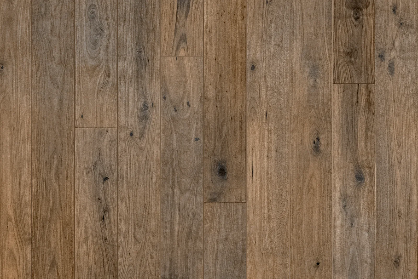 Walnut Natural engineered hardwood flooring, smooth matte finish, 7-1/2" width, 5/8" thickness, walnut species