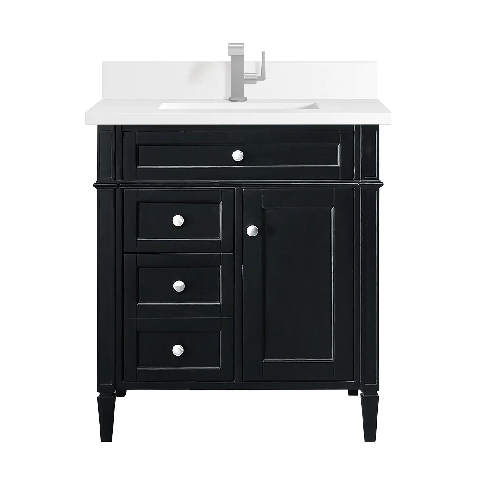 Brittany 30" Vanity in Black Onyx, yellow poplar material, elegant design, ample storage