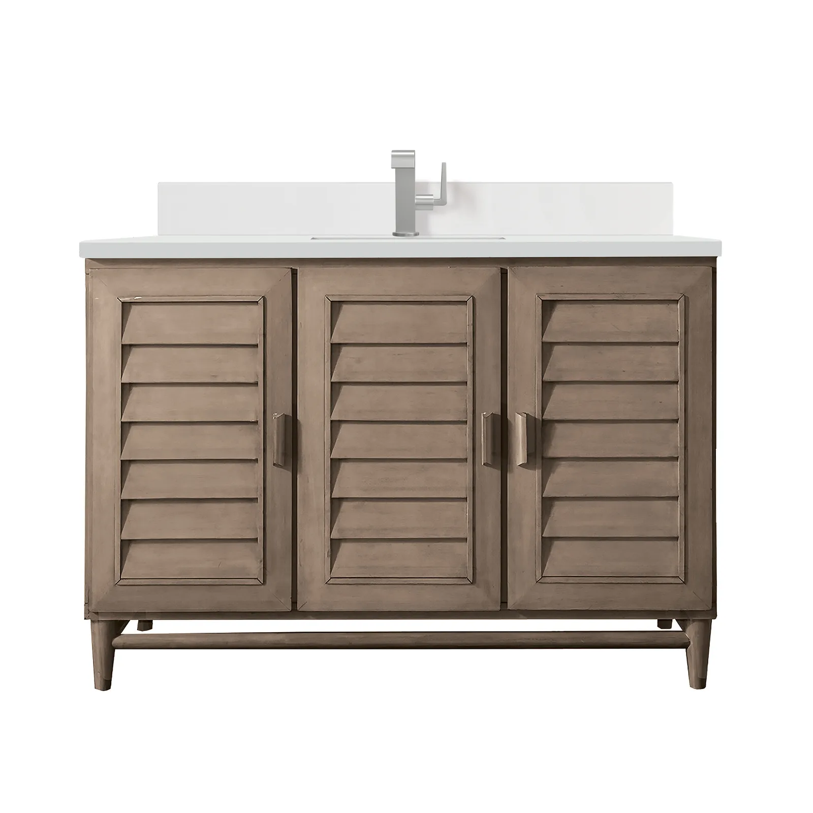 Portland 48" Vanity in Whitewashed Walnut with Silestone countertop and undermount sink, modern design and ample storage.